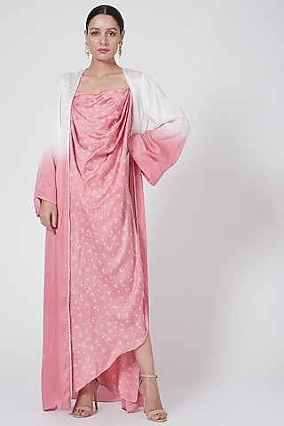 Blush Pink Printed Draped Dress by Ruchira Nangalia