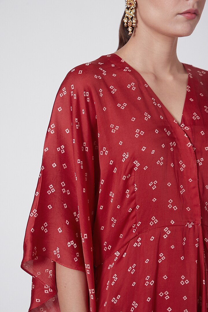 Red Printed Cowl Summer Dress by Ruchira Nangalia at Pernia's Pop Up Shop