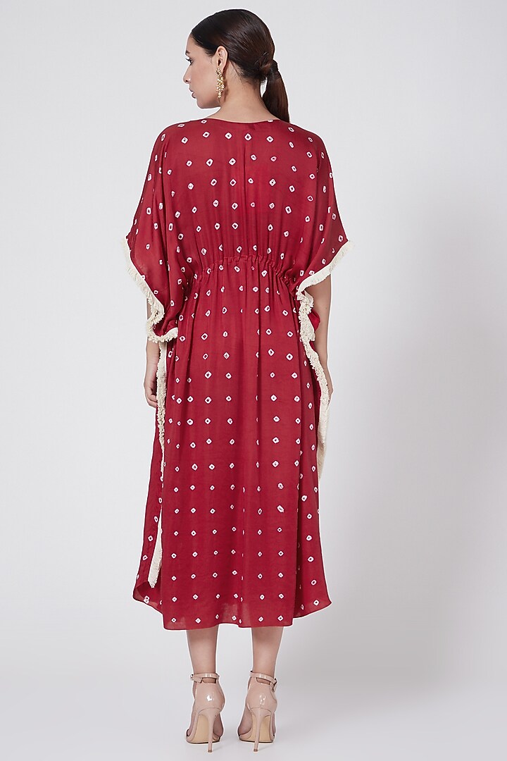 Red Printed Kaftan With Hand Tied Dori by Ruchira Nangalia at Pernia's Pop Up Shop