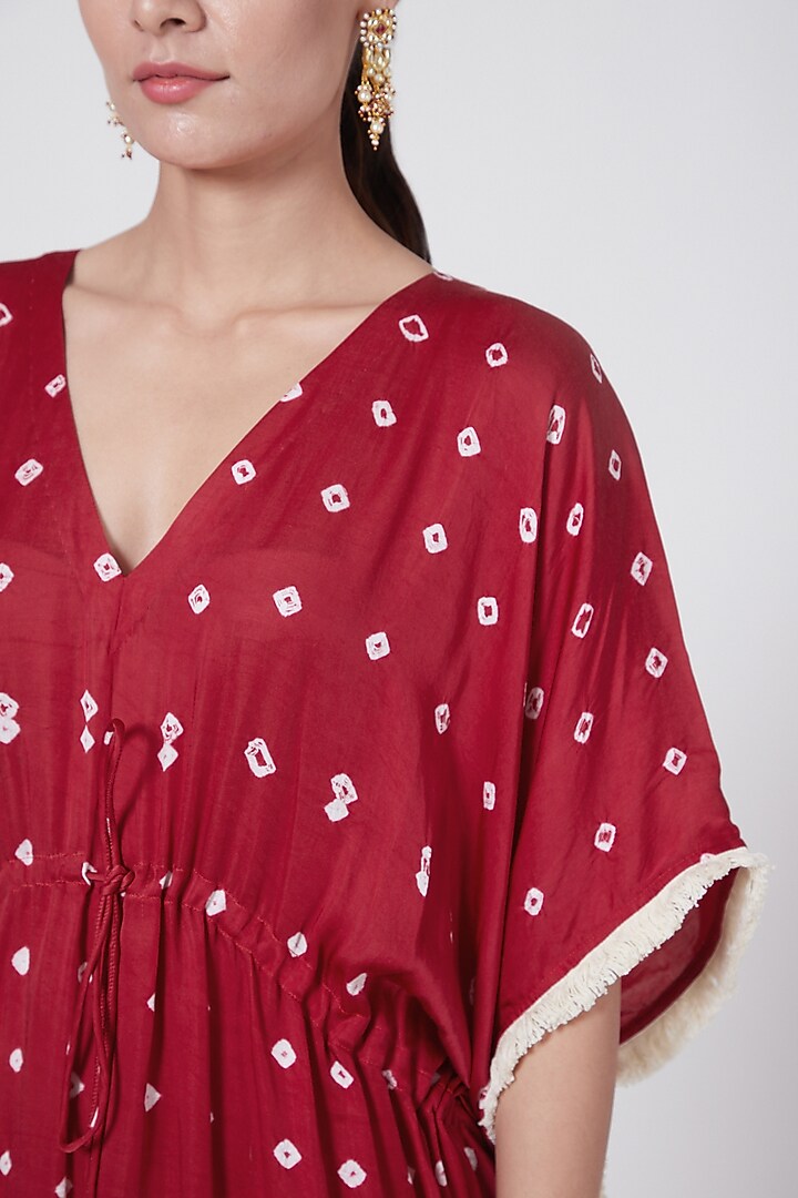 Red Printed Kaftan With Hand Tied Dori by Ruchira Nangalia at Pernia's Pop Up Shop