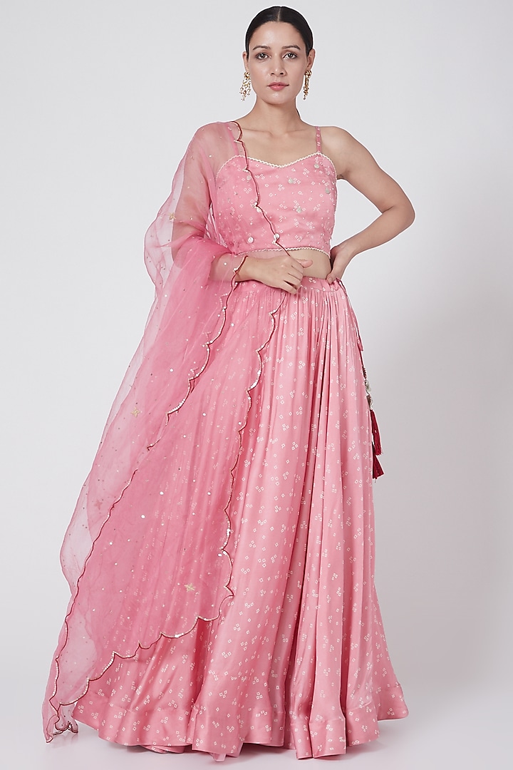 Blush Pink Printed & Embroidered Skirt Set by Ruchira Nangalia