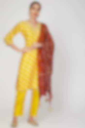 Yellow Leheriya & Embroidered Kurta Set   by Ruchira Nangalia