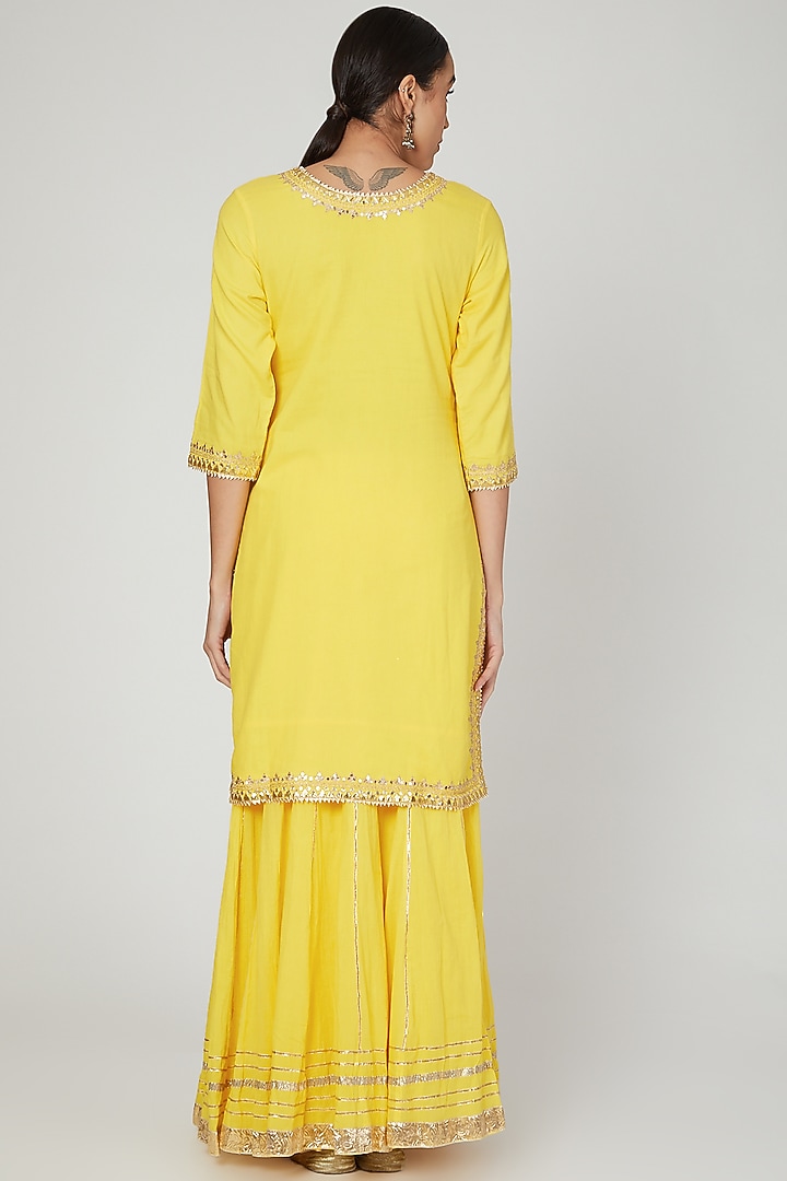 Haldi Yellow Gota Embroidered Kurta Set by Ruchira Nangalia at Pernia's Pop Up Shop