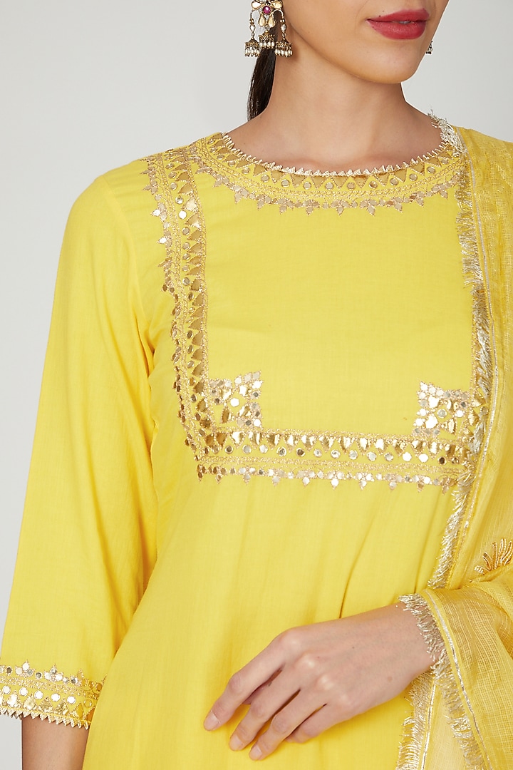 Haldi Yellow Gota Embroidered Kurta Set by Ruchira Nangalia at Pernia's Pop Up Shop