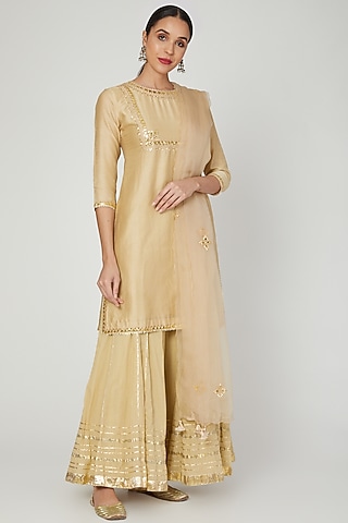 Nude Gota Embroidered Kurta Set by Ruchira Nangalia