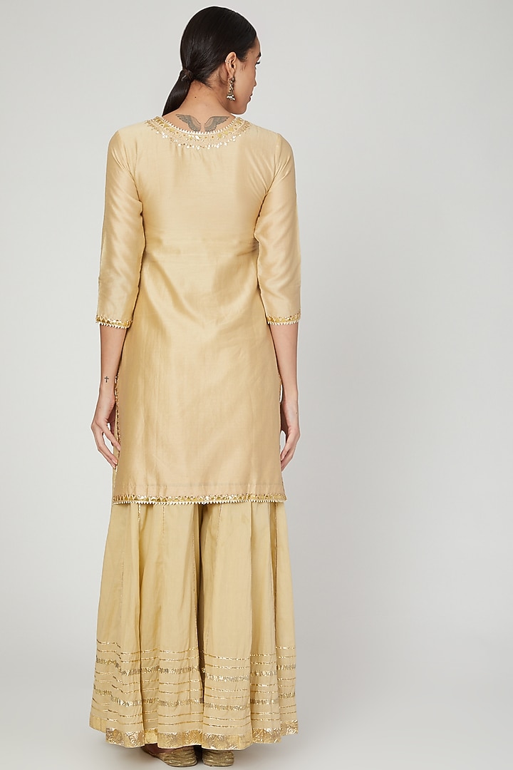 Nude Gota Embroidered Kurta Set by Ruchira Nangalia at Pernia's Pop Up Shop