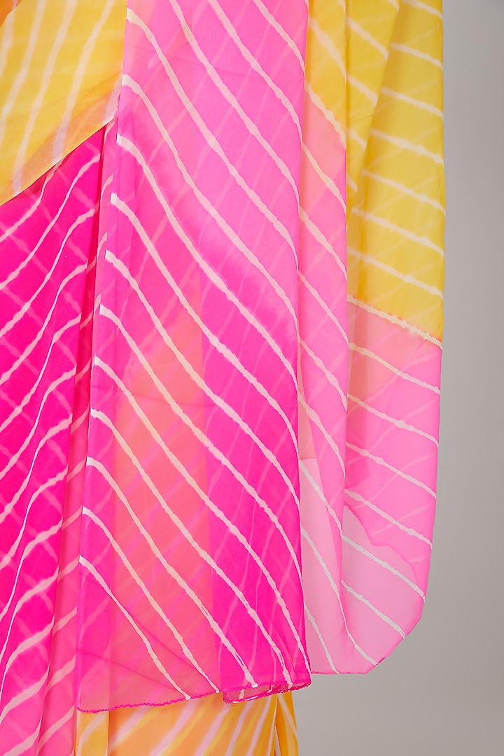 Pink & Yellow Leheriya Festive Saree Set by Ruchira Nangalia at Pernia's Pop Up Shop