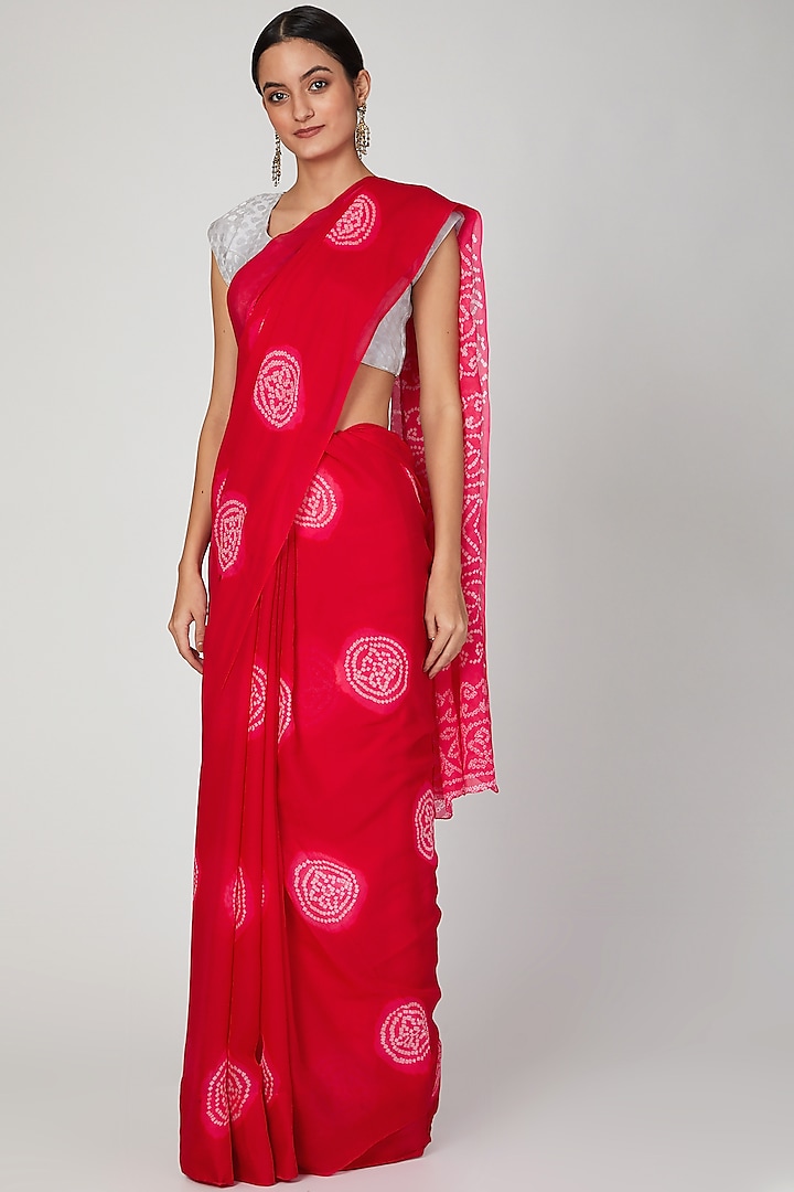 Red Hand Dyed Saree Set by Ruchira Nangalia