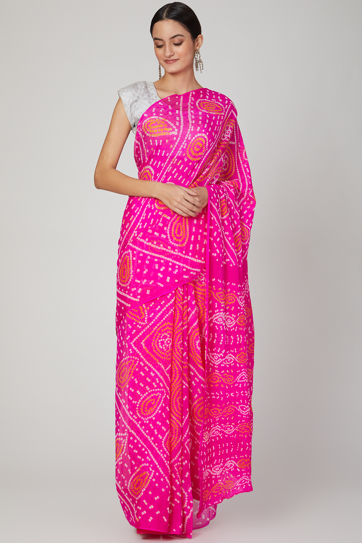 Fuchsia Hand Dyed Festive Saree Set by Ruchira Nangalia at Pernia's Pop Up Shop