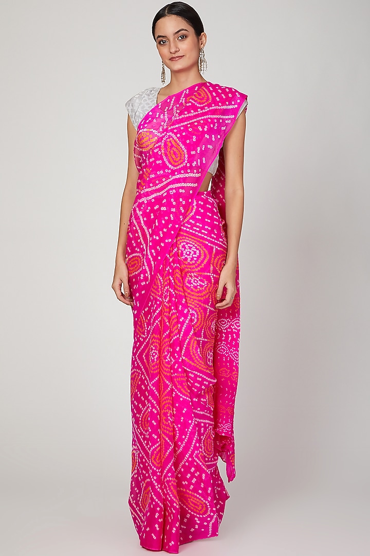 Fuchsia Hand Dyed Festive Saree Set by Ruchira Nangalia at Pernia's Pop Up Shop