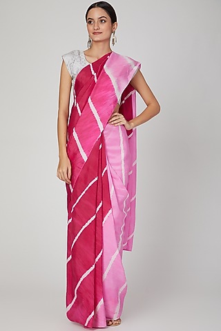Pink Ombre Leheriya Saree Set by Ruchira Nangalia