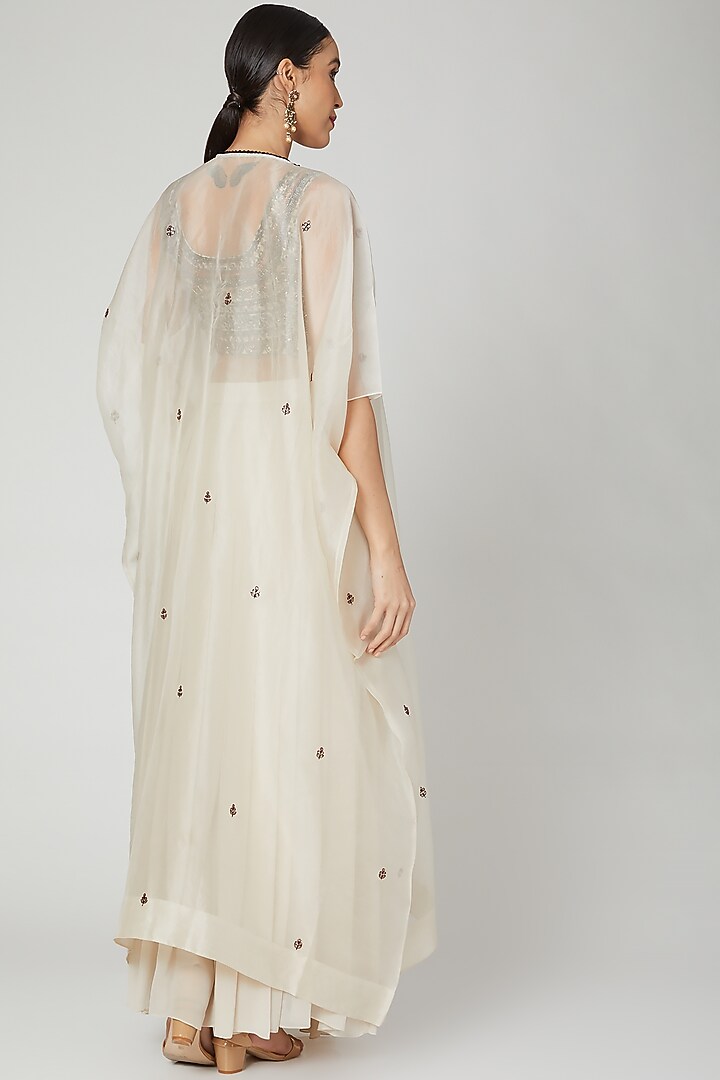 White Embroidered & Printed Cape Set by Ruchira Nangalia at Pernia's Pop Up Shop