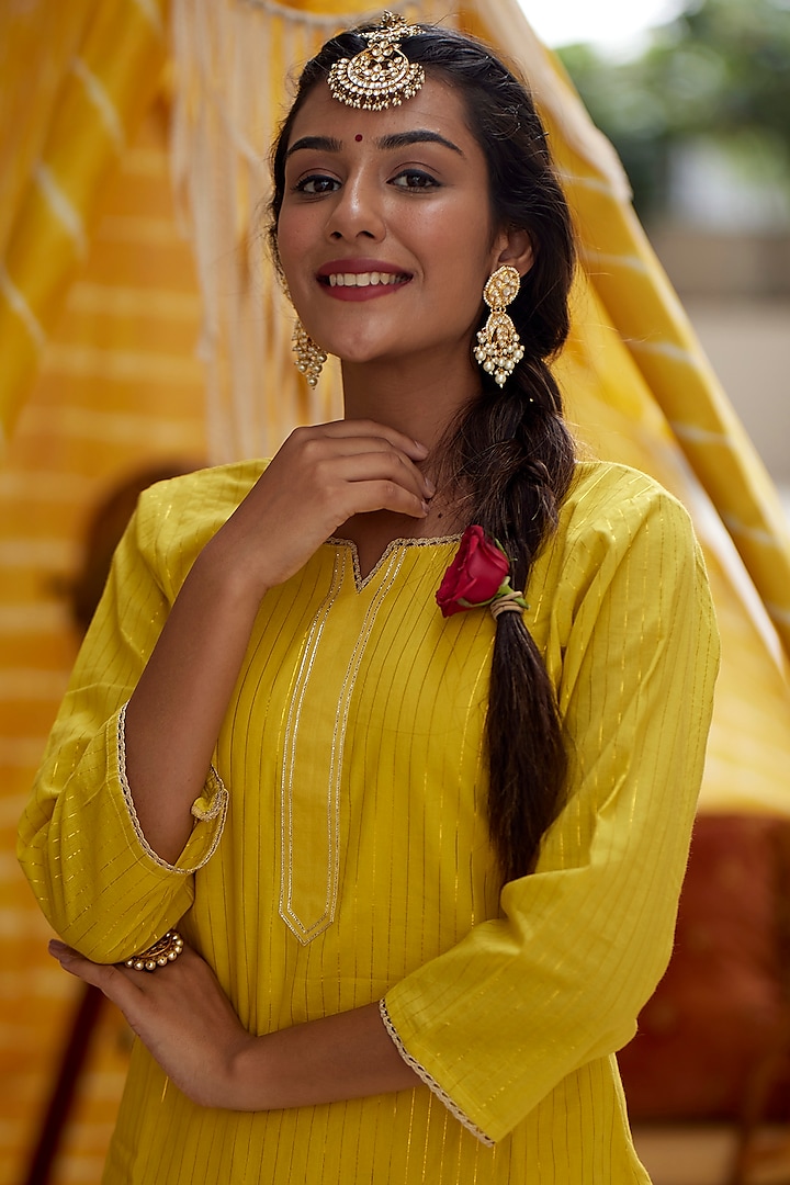 Haldi Yellow Cotton Sharara Set by Ruchira Nangalia at Pernia's Pop Up Shop