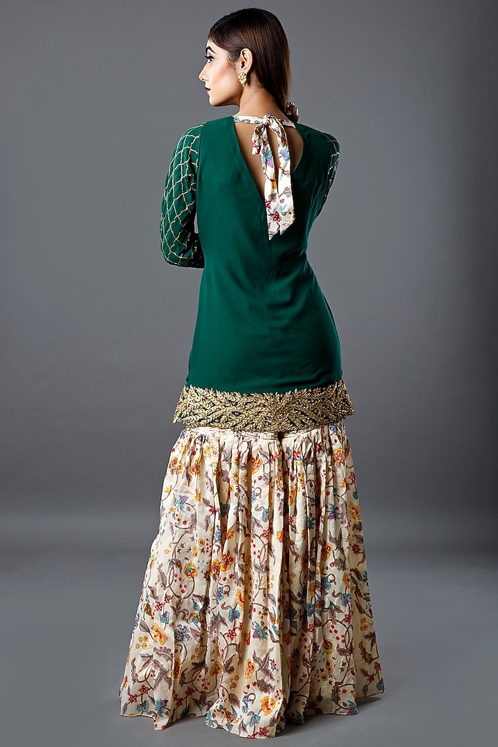 Green & Beige Gharara Set by Ruchira Nangalia at Pernia's Pop Up Shop