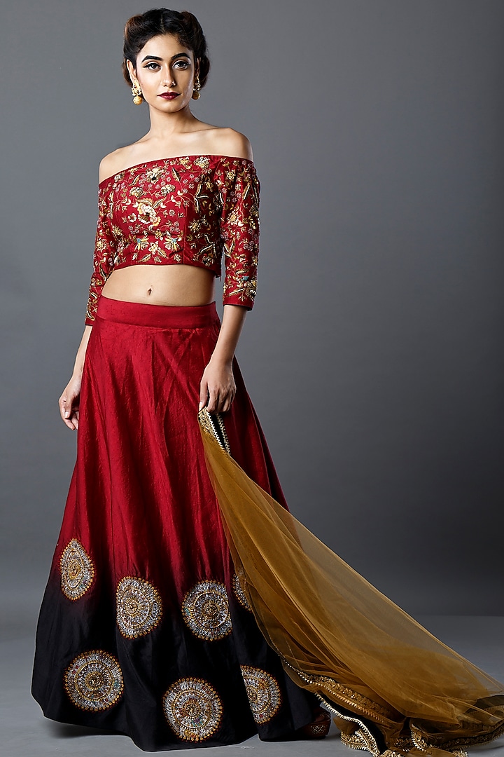 Brown Hand Embroidered Wedding Lehenga Set by Ruchira Nangalia at Pernia's Pop Up Shop