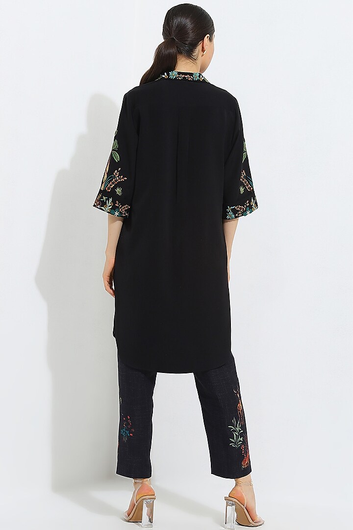 Black Linen Blend Hand Embellished Tunic by Ranna Gill at Pernia's Pop Up Shop