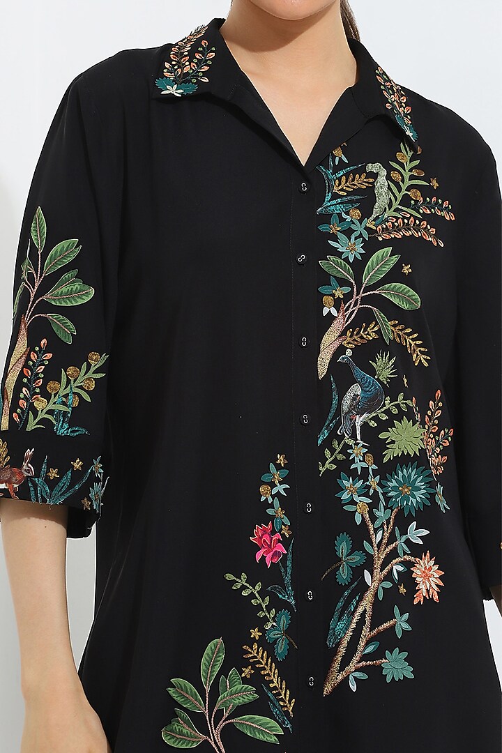 Black Linen Blend Hand Embellished Tunic by Ranna Gill at Pernia's Pop Up Shop