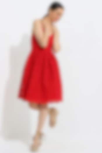 Red Cotton Blend Strappy Mini Dress by Ranna Gill