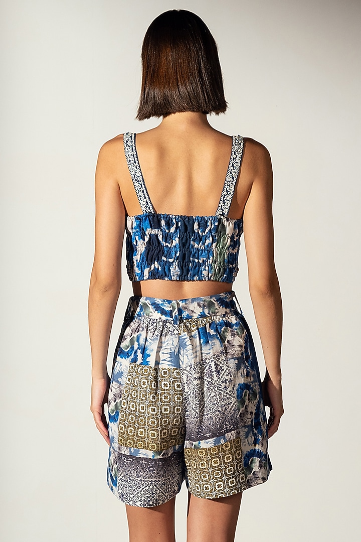 Multi-Colored Linen Blend Shibori Printed Shorts by Ranna Gill at Pernia's Pop Up Shop