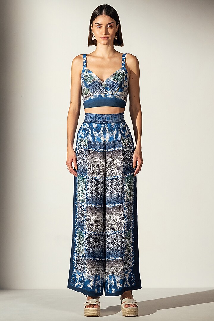 Multi-Colored Linen Blend Shibori Printed Bustier by Ranna Gill at Pernia's Pop Up Shop