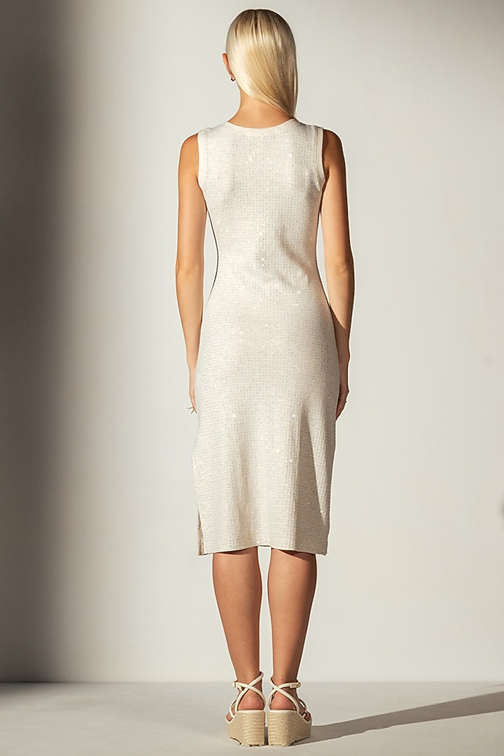 Oatmeal Cotton Blend Rhinestone Embellished Bodycon Midi Summer Dress by Ranna Gill at Pernia's Pop Up Shop