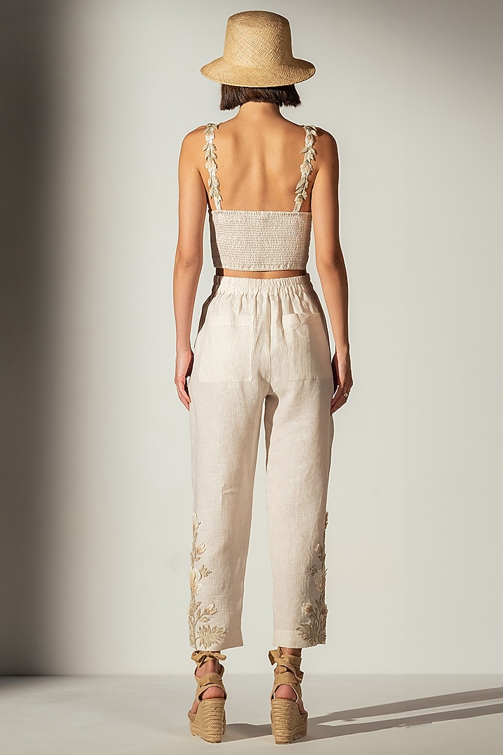 Ivory Linen Blend Bloom Printed Corset by Ranna Gill at Pernia's Pop Up Shop