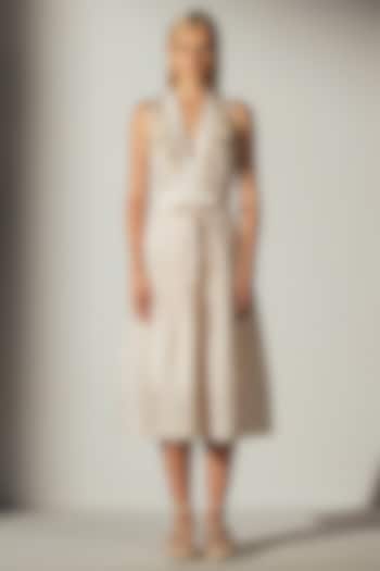 Ivory Linen Blend Amazon Printed Midi Dress by Ranna Gill