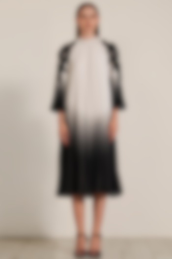 Black Ombre Royal Georgette Pleated Tunic by Ranna Gill at Pernia's Pop Up Shop