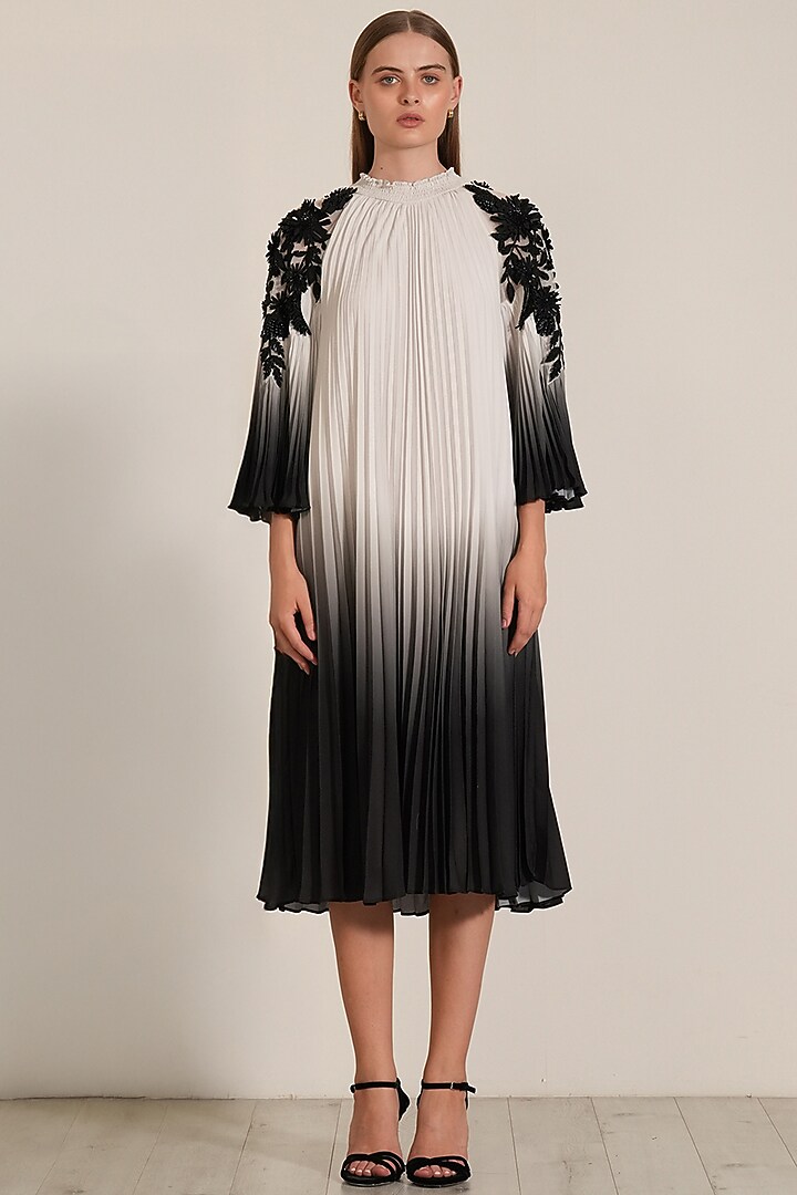 Black Ombre Royal Georgette Pleated Tunic by Ranna Gill at Pernia's Pop Up Shop