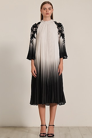 Black Ombre Royal Georgette Pleated Tunic by Ranna Gill