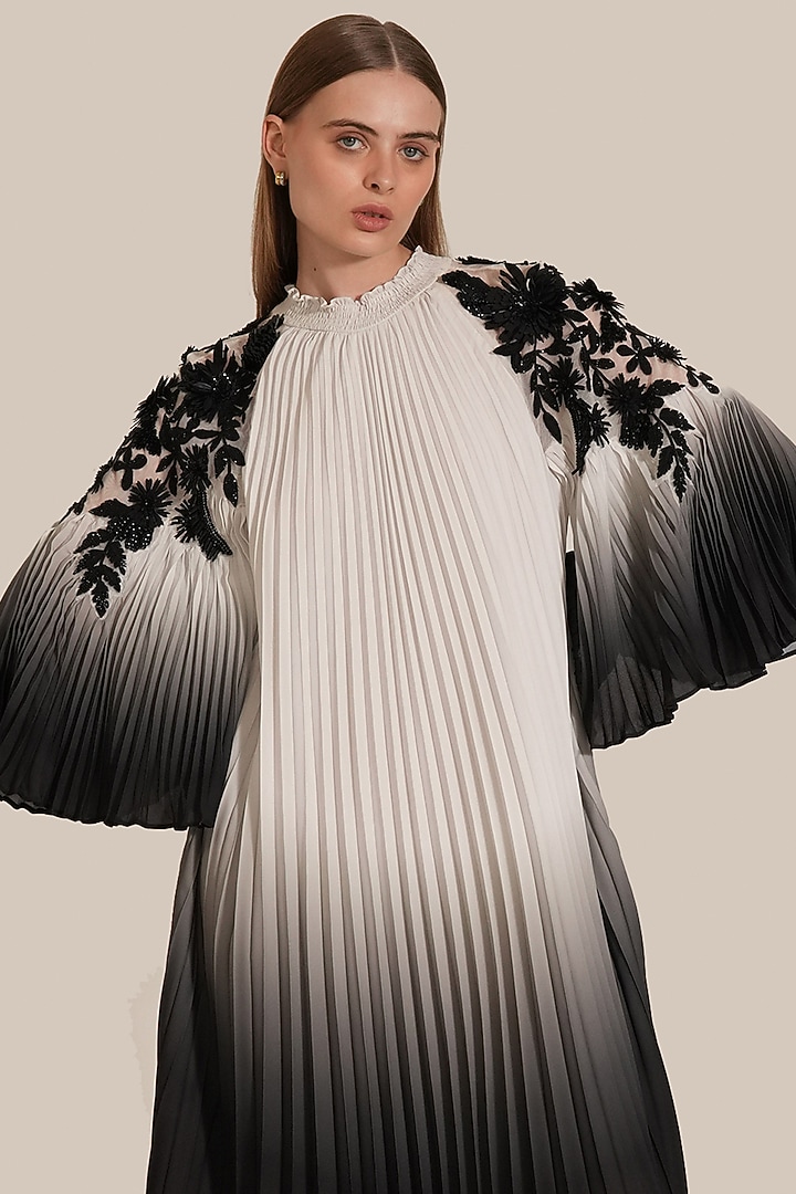 Black Ombre Royal Georgette Pleated Tunic by Ranna Gill at Pernia's Pop Up Shop