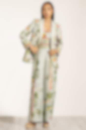 Green Viscose Linen Cypress Printed Wide-Leg Pants by Ranna Gill at Pernia's Pop Up Shop