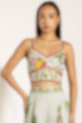 Green Viscose Linen Cypress Printed Bustier by Ranna Gill at Pernia's Pop Up Shop
