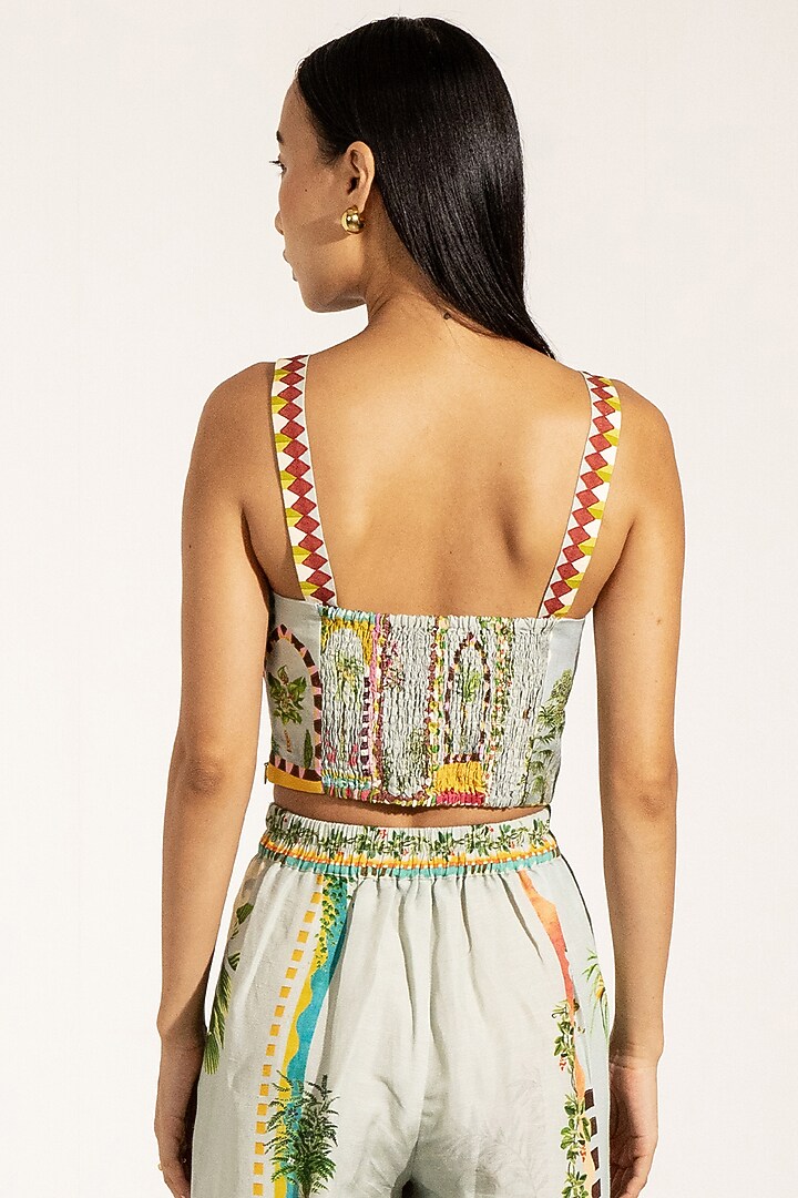 Green Viscose Linen Cypress Printed Bustier by Ranna Gill at Pernia's Pop Up Shop