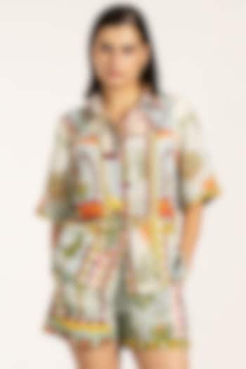 Green Viscose Linen Cypress Printed Shirt by Ranna Gill at Pernia's Pop Up Shop