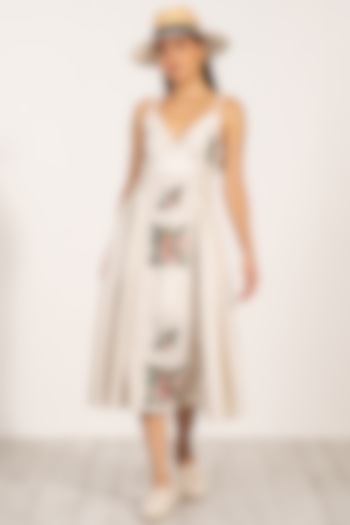 Beige Poly Flex Cross-Stitch Embroidered Midi Vacation Dress by Ranna Gill at Pernia's Pop Up Shop