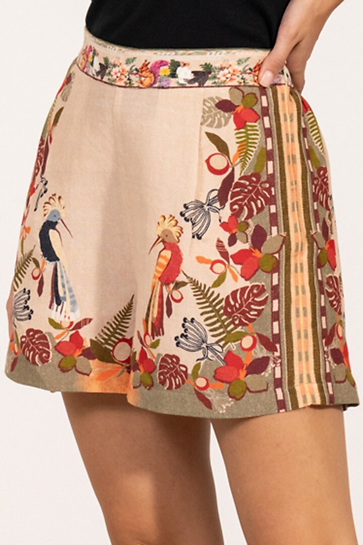 Multi-Colored Linen Viscose Blend Puerto Rico Printed Shorts by Ranna Gill at Pernia's Pop Up Shop