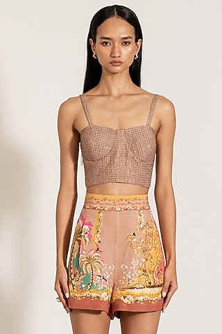 Multi-Colored Linen Viscose Blend Palm Beach Printed Shorts by Ranna Gill