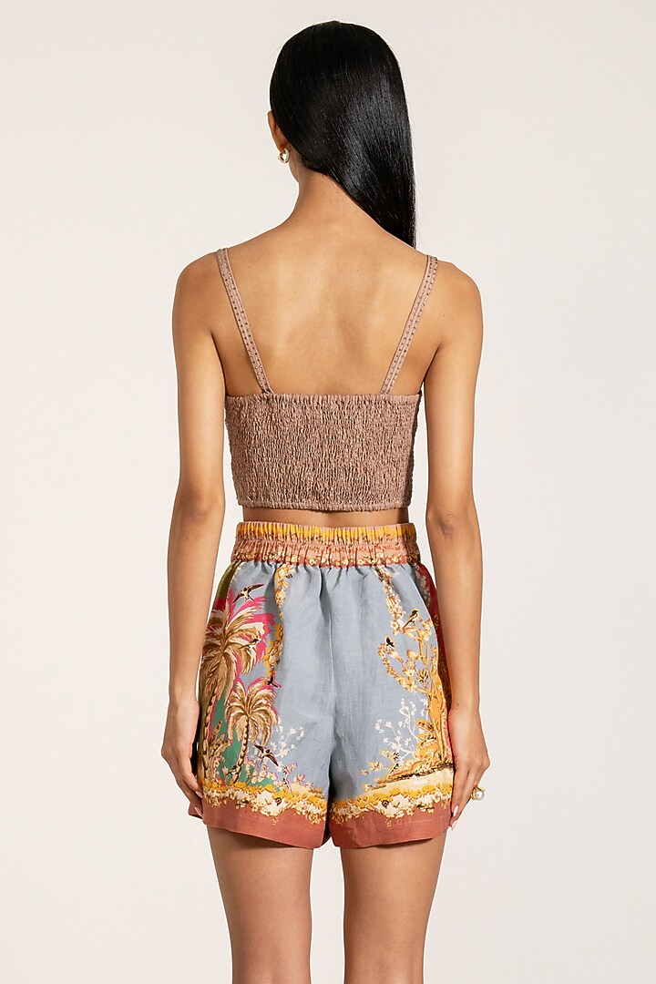 Multi-Colored Linen Viscose Blend Palm Beach Printed Bustier by Ranna Gill at Pernia's Pop Up Shop