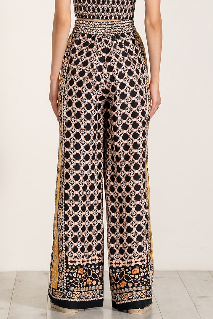Brown Linen Blend Boca Printed Wide-Leg Pants by Ranna Gill at Pernia's Pop Up Shop