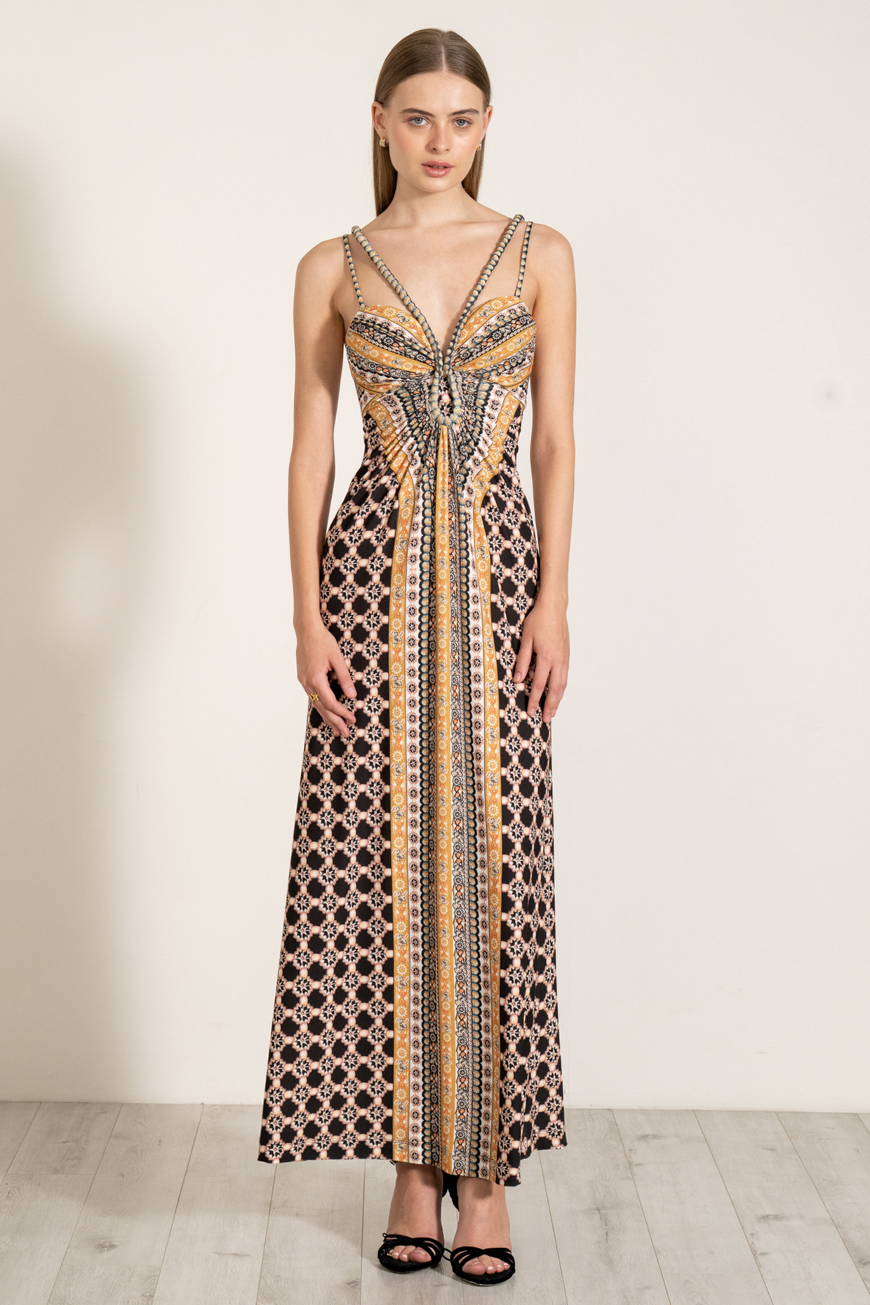 Brown Spandex Jersey Boca Printed Maxi Dress by Ranna Gill at Pernia's Pop Up Shop