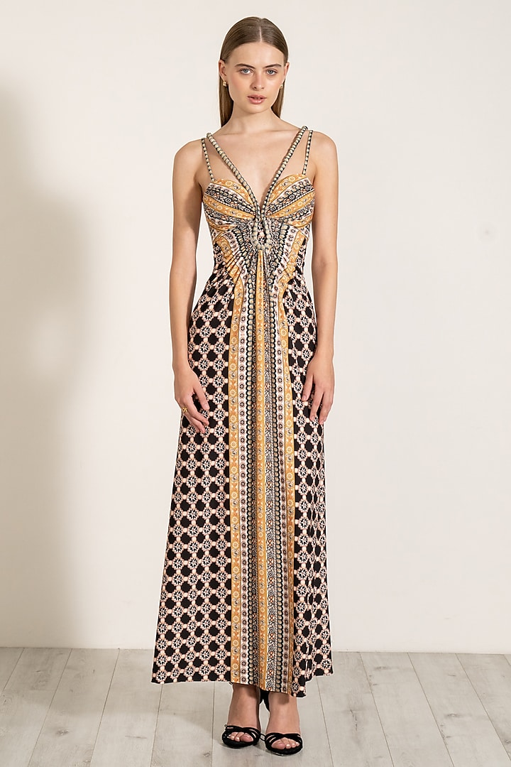 Brown Spandex Jersey Boca Printed Maxi Dress by Ranna Gill at Pernia's Pop Up Shop