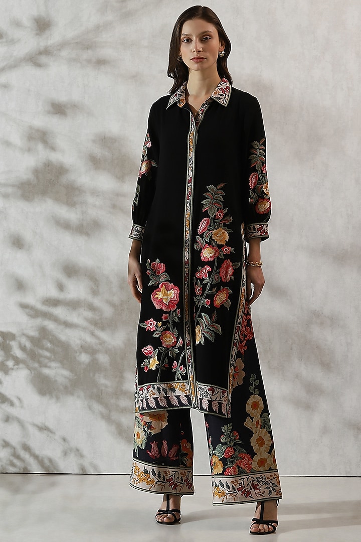Black Georgette Embroidered Tunic by Ranna Gill