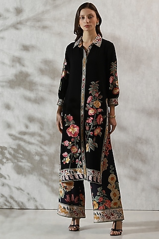 Black Georgette Embroidered Tunic by Ranna Gill