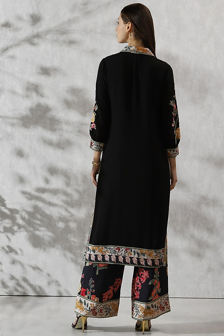 Black Georgette Embroidered Tunic by Ranna Gill at Pernia's Pop Up Shop