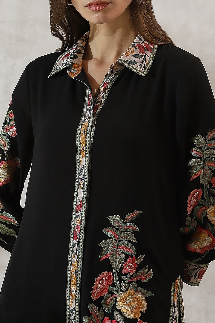 Black Georgette Embroidered Tunic by Ranna Gill at Pernia's Pop Up Shop