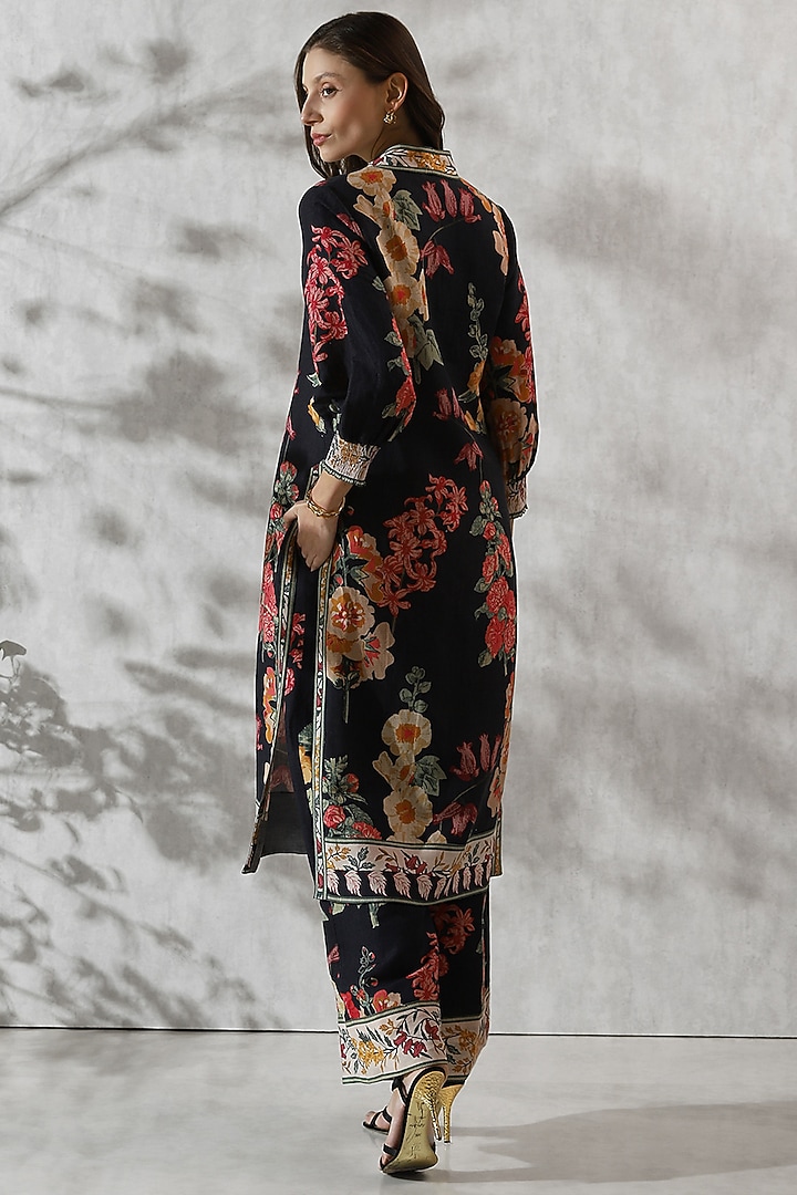 Black Viscose Linen Printed Tunic by Ranna Gill at Pernia's Pop Up Shop