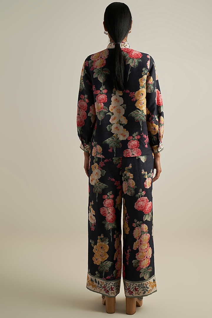 Black Viscose Linen Printed Shirt by Ranna Gill at Pernia's Pop Up Shop