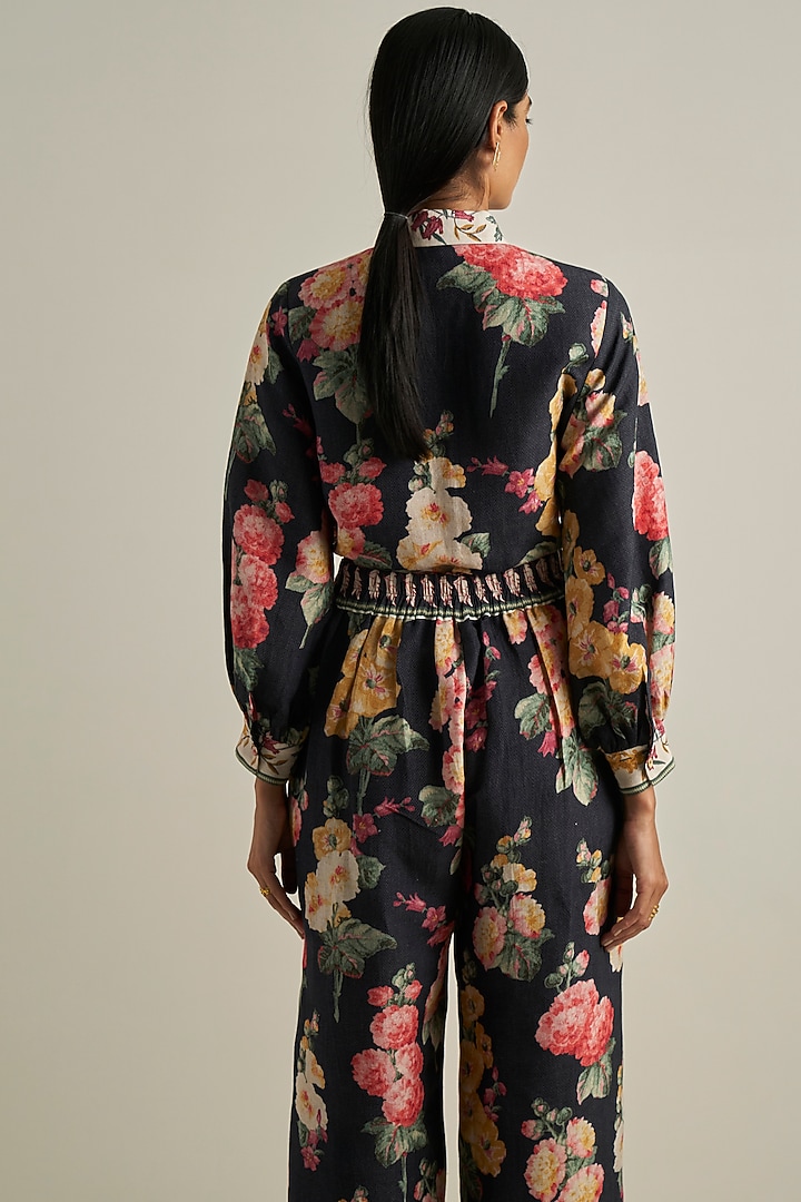 Black Viscose Linen Printed Shirt by Ranna Gill at Pernia's Pop Up Shop