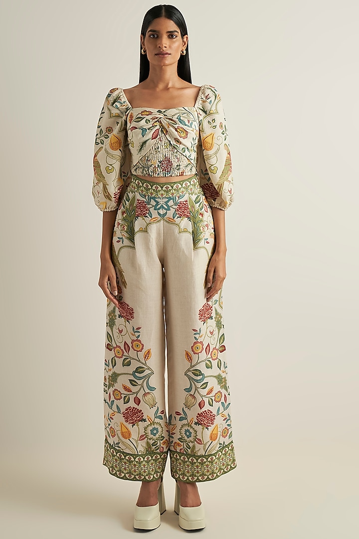Multi-Colored Viscose Linen Printed Wide-Legged Pants by Ranna Gill at Pernia's Pop Up Shop